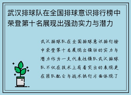 武汉排球队在全国排球意识排行榜中荣登第十名展现出强劲实力与潜力