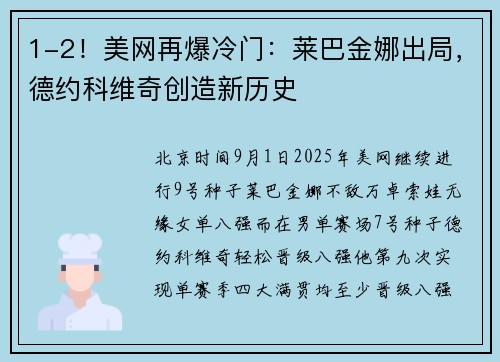1-2！美网再爆冷门：莱巴金娜出局，德约科维奇创造新历史